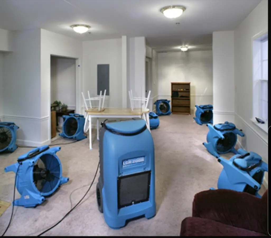 Air movers and dehumidifier setup for Water Damage Restoration in Foster City